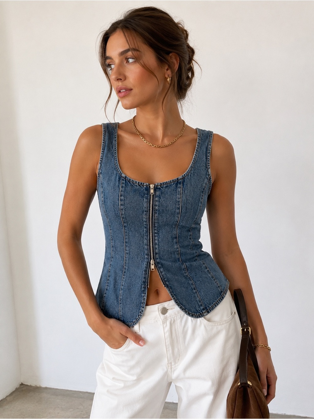 rag & bone Navy-Trim Denim Top - Picture 2 of 5